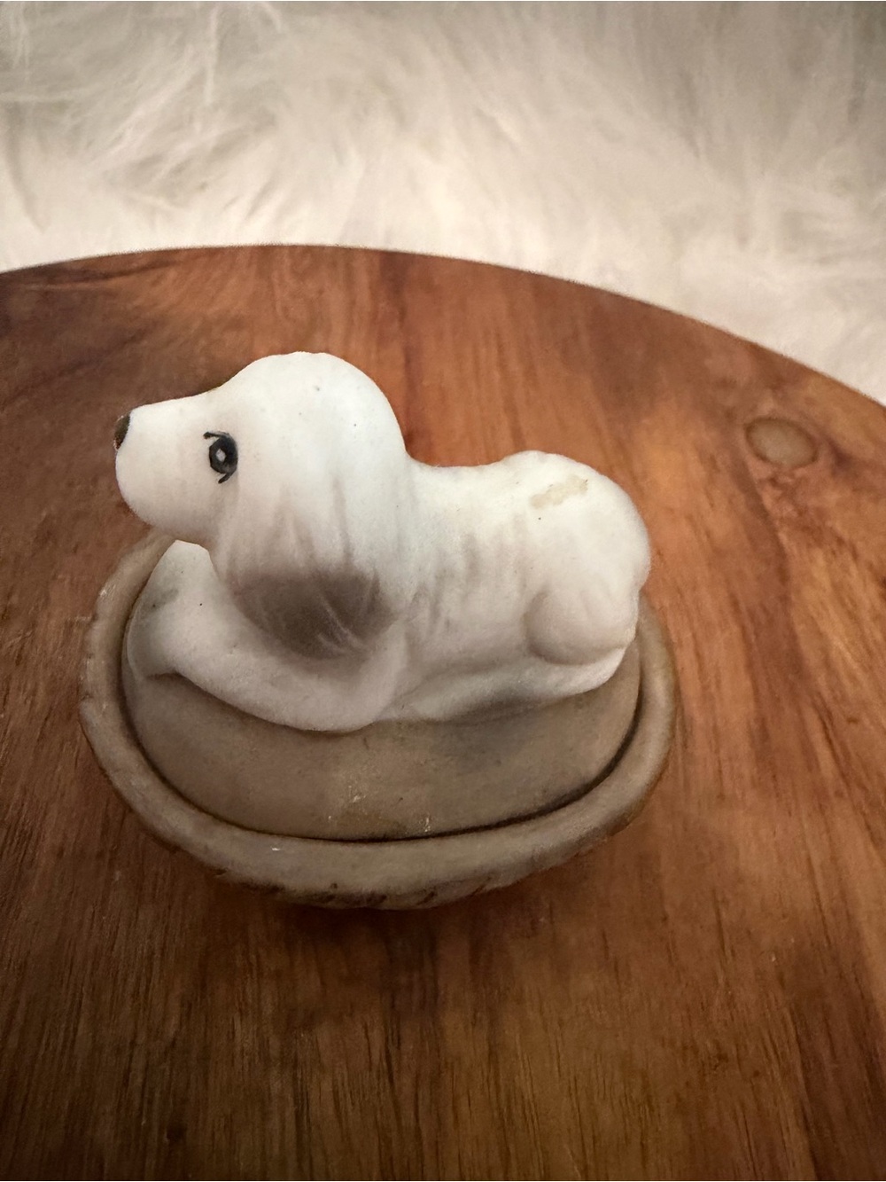 Dog on a Nest Pets Ceramic Dog Figurine in White Trinket Box